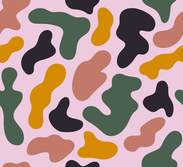 Naklejka na ściany i meble Seamless Pattern with Camouflage. Vector Contemporary Art Background. Camo Illustration with Abstract Curve Shapes