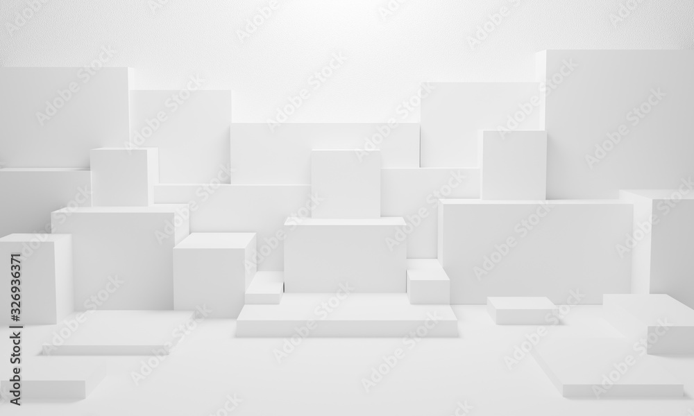 Poster abstract white light on wall background texture with geometric shape. 3d render design for display p