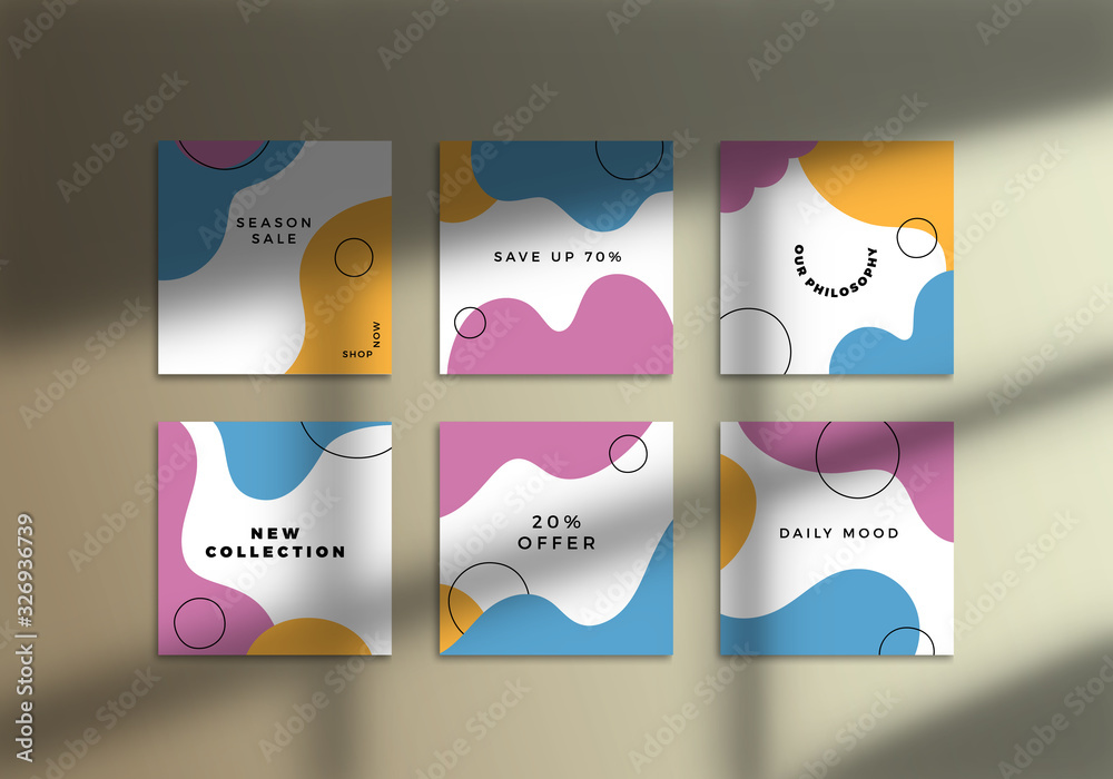 Poster trendy social media post design. vector mockup with window shadow overlay. editable background desig
