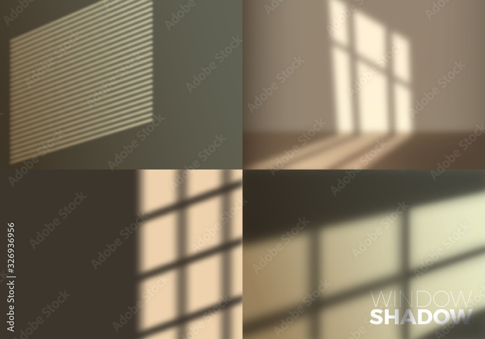 Poster Set of Vector Transparent Realistic Shadow of Window. Decorative Design Element for Collages.