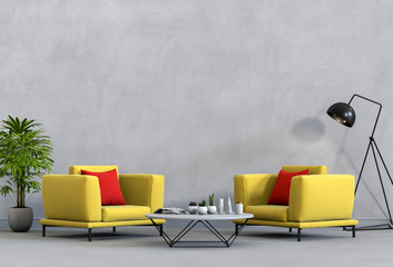 3D rendering of interior modern living room with armchair,lamp,plant,