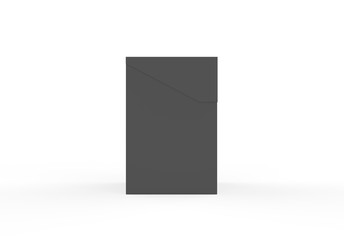 Black rectangular box on isolated white background, closed white tea box mockup, 3d illustration