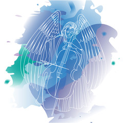 angel and cello. vector watercolor
