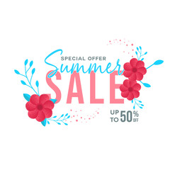 Summer sale banner template with beautiful lovely colorful flower for online shopping