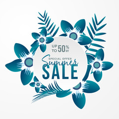 Summer sale banner template with beautiful lovely colorful flower for online shopping