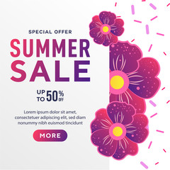 Summer sale banner template with beautiful lovely colorful flower for online shopping