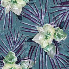 Amaryllis  seamless pattern. Watercolor background.