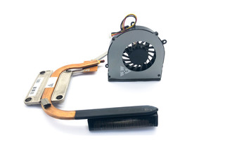 Fan and cooling system for laptop isolated on a white background. Fan for cooling system. Copper...