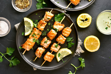 Barbecue salmon skewers