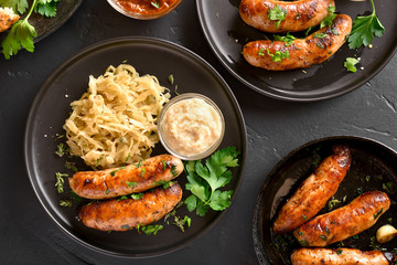 Grilled sausages with sauerkraut and horseradish