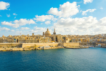 Obraz premium Aerial view of panorama Valletta city - capital of Malta country. Europe, Mediterranean sea