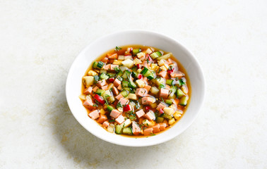 Cold russian Okroshka soup