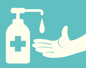 Hands using Liquid sanitizer gel from pumping bottle dispenser