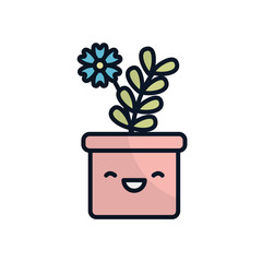 Isolated kawaii flower inside pot flat fill style icon vector design