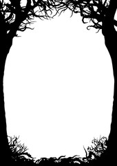 Trees silhouettes frame/ Illustration vertical frame with trees, shrubs, snags © falconnadix