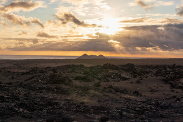Volcanic landscape of Timanfaya National Park on island Lanzarote