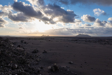 Volcanic landscape of Timanfaya National Park on island Lanzarote