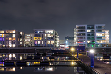 Fototapeta na wymiar Architecture and nightscape of the city Bremerhafen in Germany