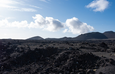 Volcanic landscape of Timanfaya National Park on island Lanzarote