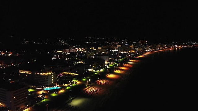 Aerial view at night of Cala Millor touristic destination on the east coast of the Island of Mallorca