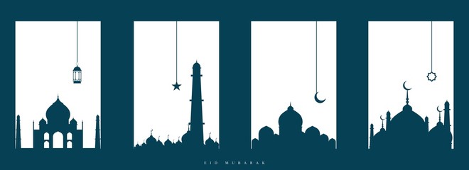 Obraz premium Vector illustration of Ramadan kareem islamic design crescent moon arabic calligraphy