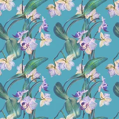 Foto op Plexiglas Orchidee Orchidee naadloos patroon. Aquarel illustratie. Handgeschilderde achtergrond