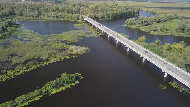 Auto road bridge over Desna river in Chernihiv region, Ukraine