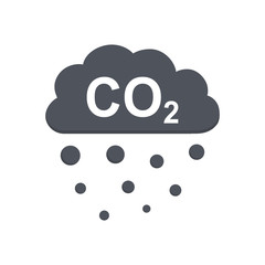 CO2 emissions cloud icon. Flat black carbon dioxide emits in cloud.