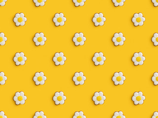 Top view of delicious easter cookies isolated on yellow background, seamless pattern