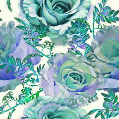 Roses seamless pattern. Watercolor background. Hand painted illustration.