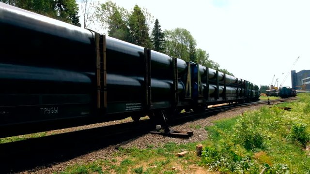 Freight train with new manufactured pipes