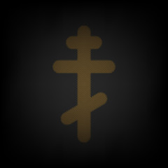 Obraz premium Cross sign. Icon as grid of small orange light bulb in darkness. Illustration.