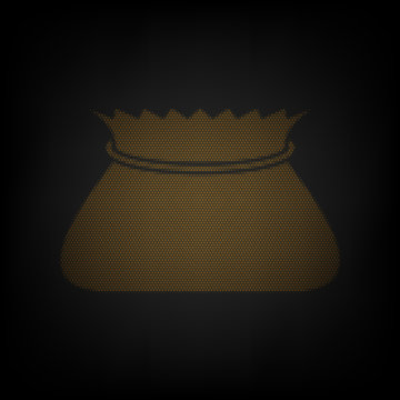 Tied pouch bag sign. Icon as grid of small orange light bulb in darkness. Illustration.