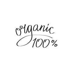 Organic 100 hand lettering vector illustration.