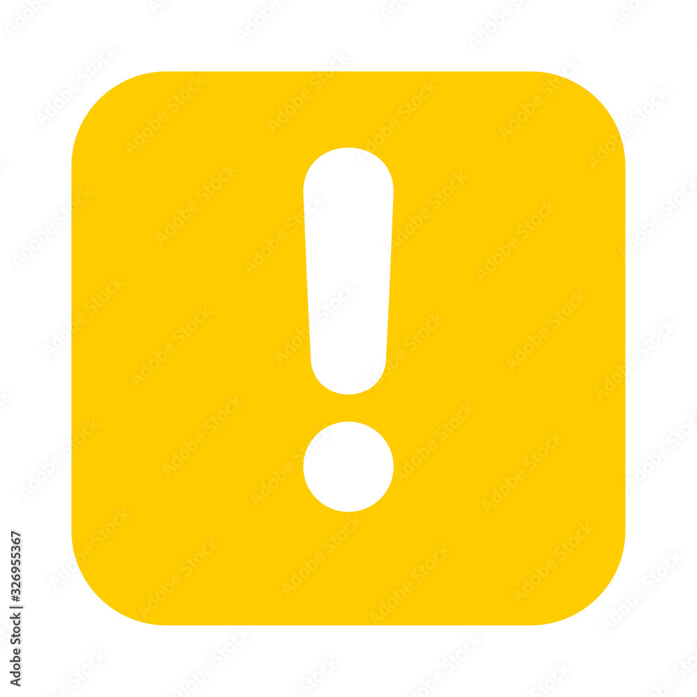 Poster Flat square yellow exclamation point icon, button. Attention symbol isolated on a white background. EPS10 vector file