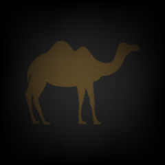 Camel silhouette sign. Icon as grid of small orange light bulb in darkness. Illustration.