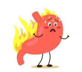 Sick stomach on a white background. Heartburn. Vector illustration.