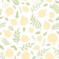 Pomegranate seamless pattern with leaves.