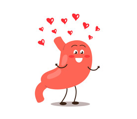 Stomach and hearts on a white background. Cartoon. Vector illustration.
