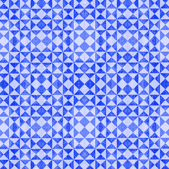 Phantom blue white traditional motif tiles texture background  - Vintage retro cement tile with triangular square pattern