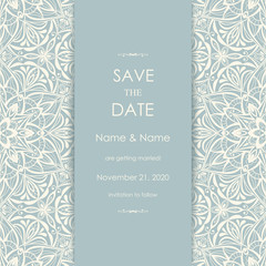 Wedding Invitation and save the date card Eastern style. Arabic  Pattern. Mandala ornament. Frame with flowers elements. Vector illustration.