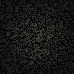 Seamless background baroque style. Vintage Pattern. Retro Victorian. Ornament in Damascus style. Elements of flowers, leaves. Vector illustration. Wallpaper, print packaging, textiles.