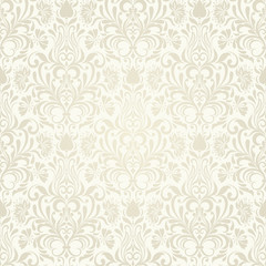 Seamless background baroque style. Vintage Pattern. Retro Victorian. Ornament in Damascus style. Elements of flowers, leaves. Vector illustration. Wallpaper, print packaging, textiles.