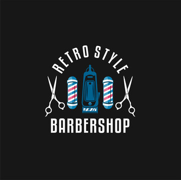 Barber shop logo. Black and White. Barbershop logo with barber pole. Vintage poster for barber shop. Retro print for Haircut's salon, T-shirt, typography. Vector illustration