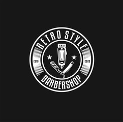 Barber shop logo. Black and White. Barbershop logo with barber pole. Vintage poster for barber shop. Retro print for Haircut's salon, T-shirt, typography. Vector illustration