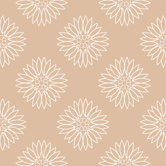 White seamless pattern on brown beige background. Floral design