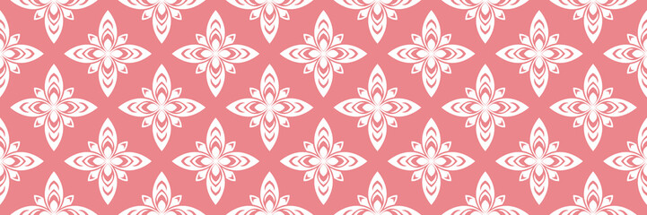 Fototapeta na wymiar Floral print. White seamless pattern on pink background
