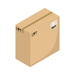 Isometric cardboard box. Packaging for the transport of goods and delivery services. Vector illustration.