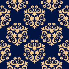 Dark blue seamless background with golden flowers