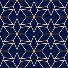 Foto op Plexiglas Donkerblauwe naadloze achtergrond met gouden patroon. Arabisch ornament © Liudmyla